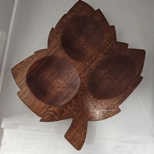 Hand-Carved Leaf Wooden Snack Tray - Rich Brown